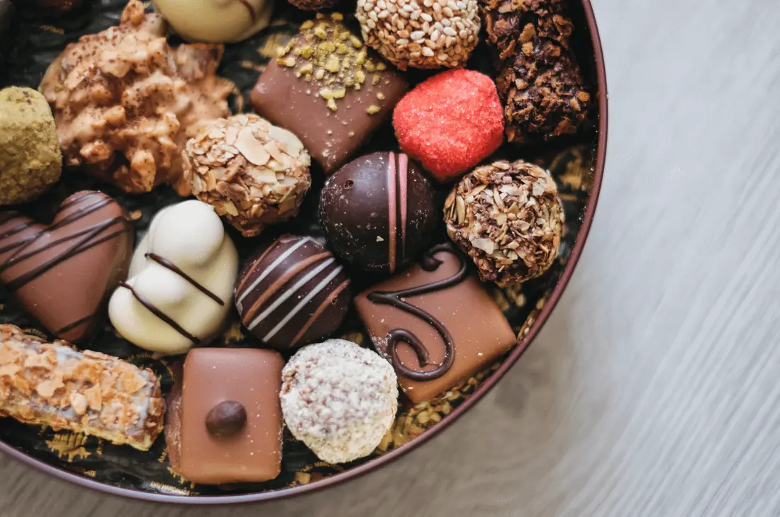 Chocolate types in a dish