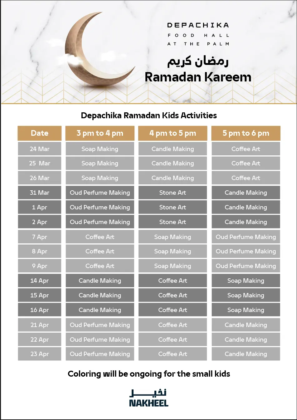 Schedule for Depachika Ramadan Kids Activities at the Palm