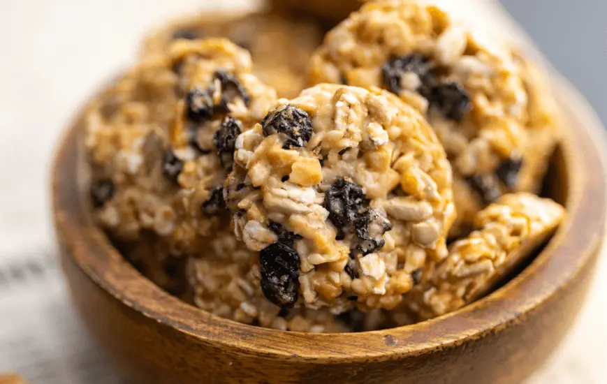 Chewy blueberry oatmeal cookies in a bowl